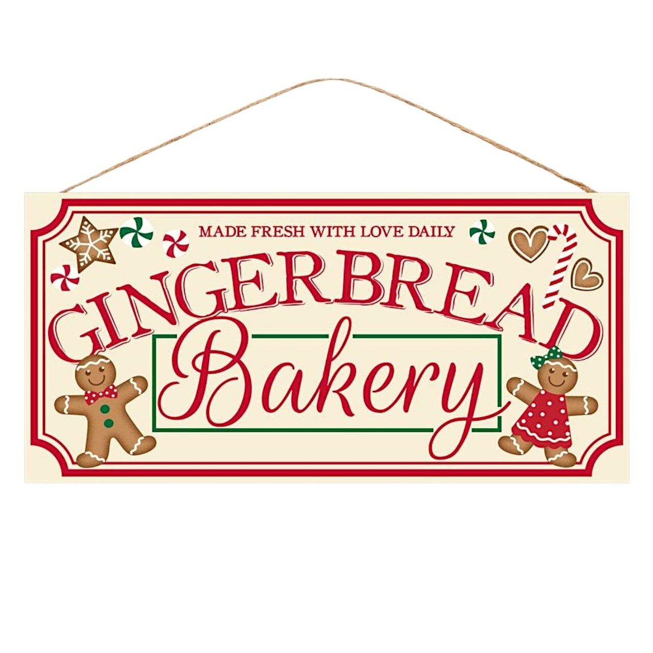 12.5" Gingerbread Bakery Wooden Sign with Jute String for Wall / Doors, Wreath Accents, Crafts, and Decorations